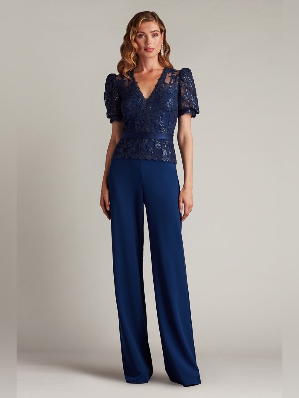 NEW Tadashi Shoji Beaded Bodice Jumpsuit In Midnight Size 12